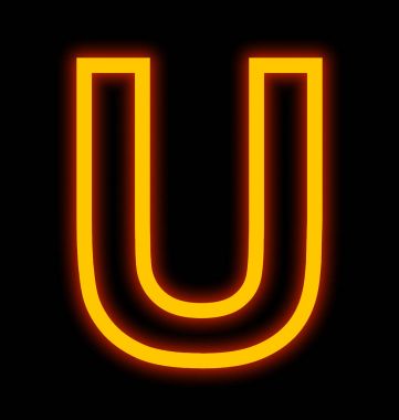 U harfi neon ışıkları izole üzerinde siyah özetlenen
