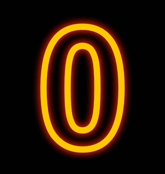 Número 0 luzes de néon delineadas isoladas em preto — Fotografia de Stock