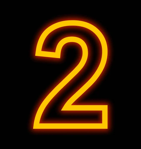 Numer 2 neony opisane na czarnym tle — Zdjęcie stockowe