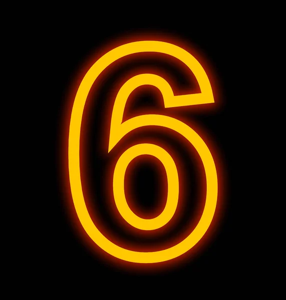 Number 6 neon lights outlined isolated on black — Stock Photo, Image