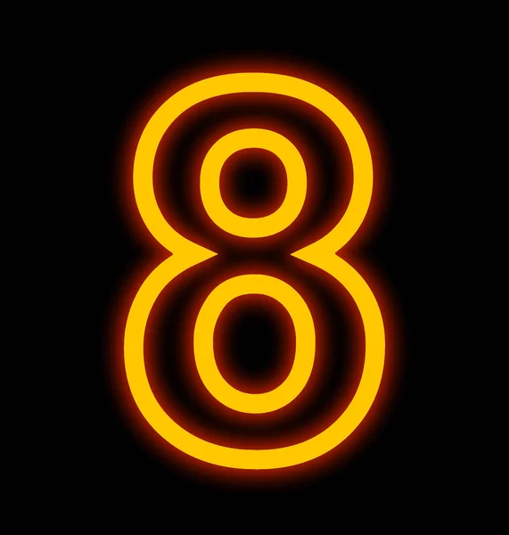 Number 8 neon lights outlined isolated on black — Stock Photo, Image