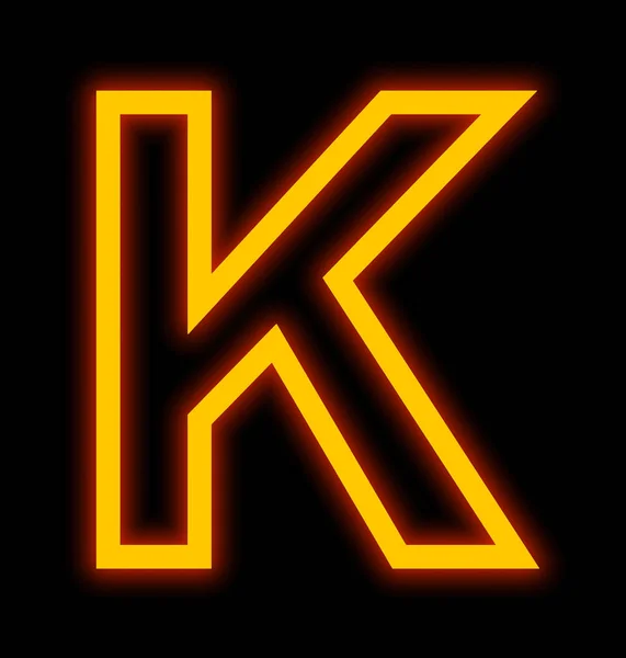 Lettera K luci al neon delineato isolato su nero — Foto Stock