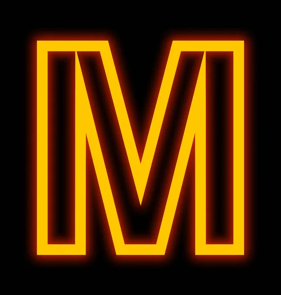 Letter M neon lights outlined isolated on black — Stock Photo, Image