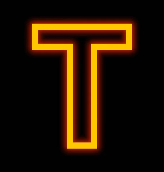 Lettera T luci al neon delineato isolato su nero — Foto Stock