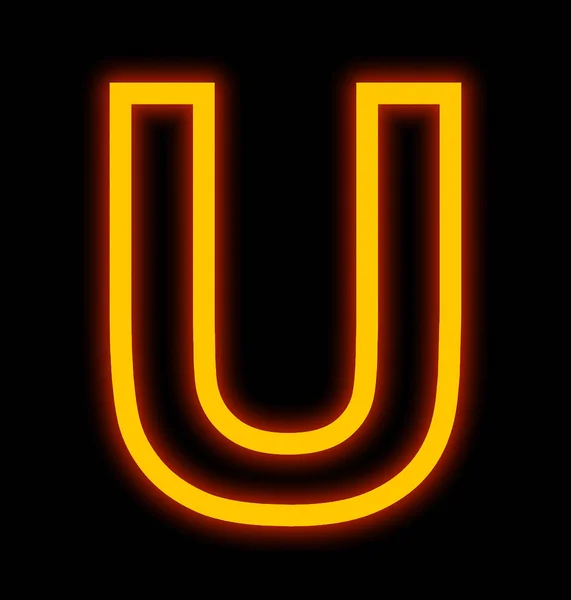 U harfi neon ışıkları izole üzerinde siyah özetlenen — Stok fotoğraf