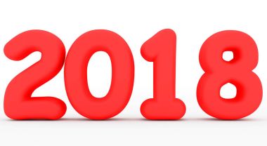 3d numaraları üzerinde beyaz izole yıl 2018 kırmızı yuvarlak