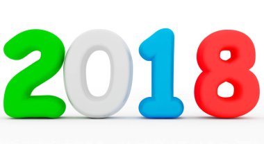 3d numaraları üzerinde beyaz izole yıl 2018 renkli yuvarlak