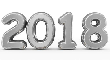3d numaraları üzerinde beyaz izole yıl 2018 gümüş yuvarlak