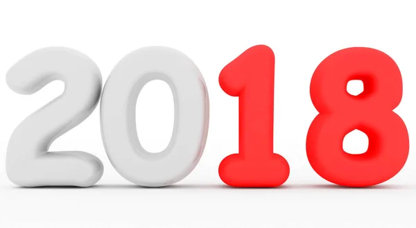 2018 рік позначений червоно-білими округлими 3d номерами ізольовані на білому — стокове фото