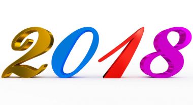 yıl 2018 renkli komut dosyası 3d numaraları üzerinde beyaz izole