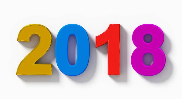 2018 рік барвисті 3d числа з тіні ізольовані на білому — стокове фото