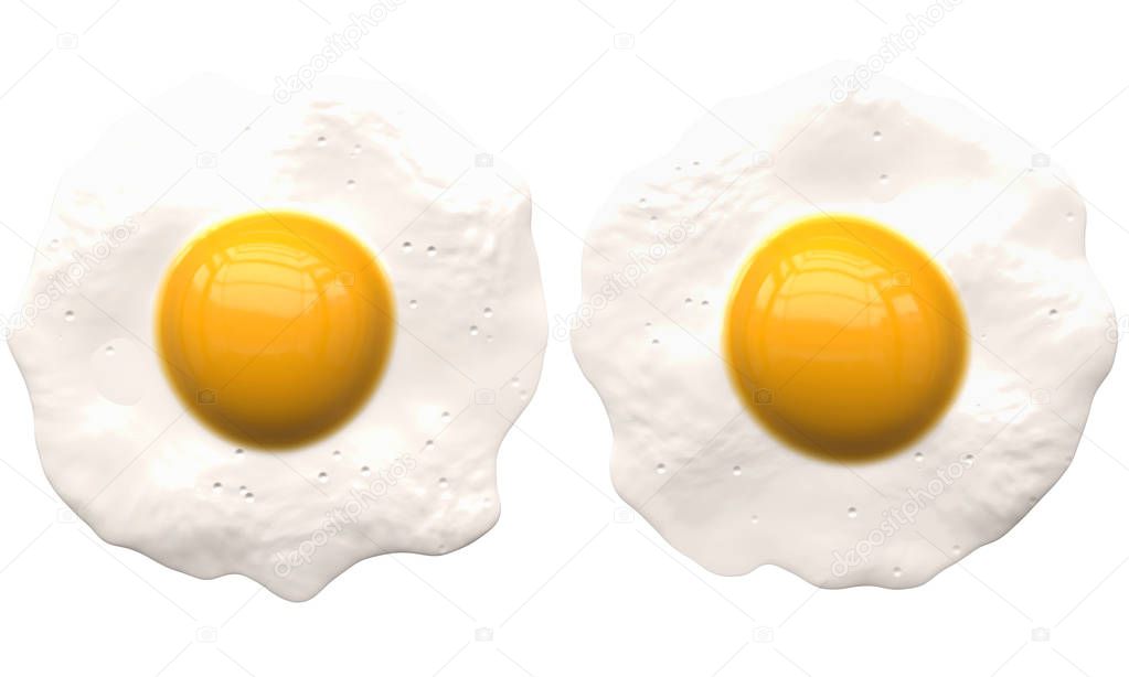 poached eggs isolated on white - 2 separated