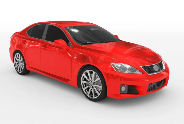 Auto isolata su bianco - vernice rossa, vetro colorato - anteriore-destra si — Foto Stock