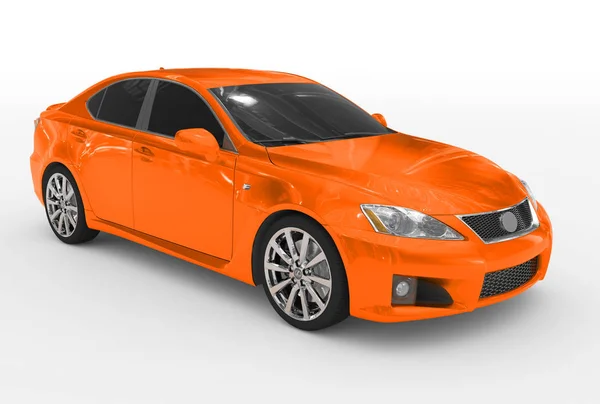Auto isolata su bianco - vernice arancione, vetro colorato - anteriore-destro — Foto Stock