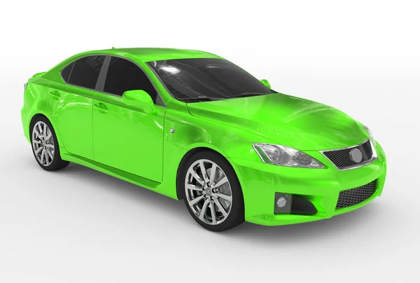 Auto isolata su bianco - vernice verde, vetro colorato - anteriore-destro — Foto Stock