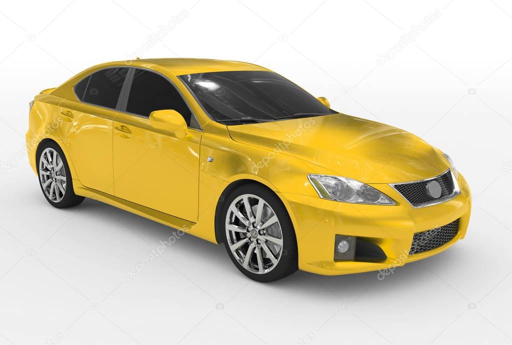 car isolated on white - yellow paint, tinted glass - front-right