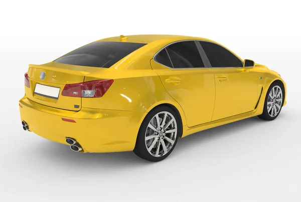Auto isolata su bianco - vernice gialla, vetro colorato - retro-destra — Foto Stock