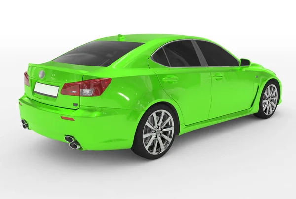 Auto isolata su bianco - vernice verde, vetro colorato - retro-destra s — Foto Stock