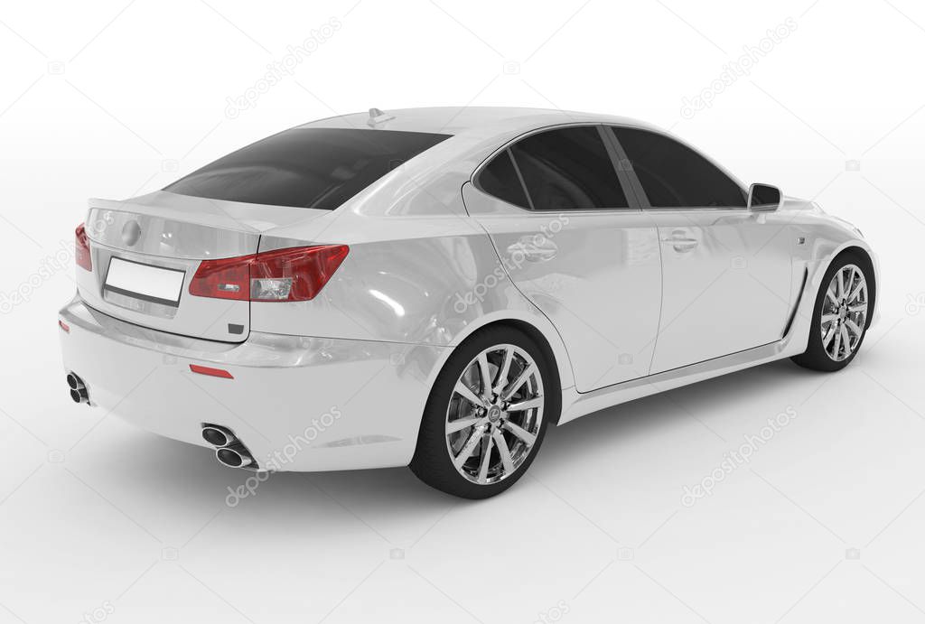 car isolated on white - white paint, tinted glass - back-right s