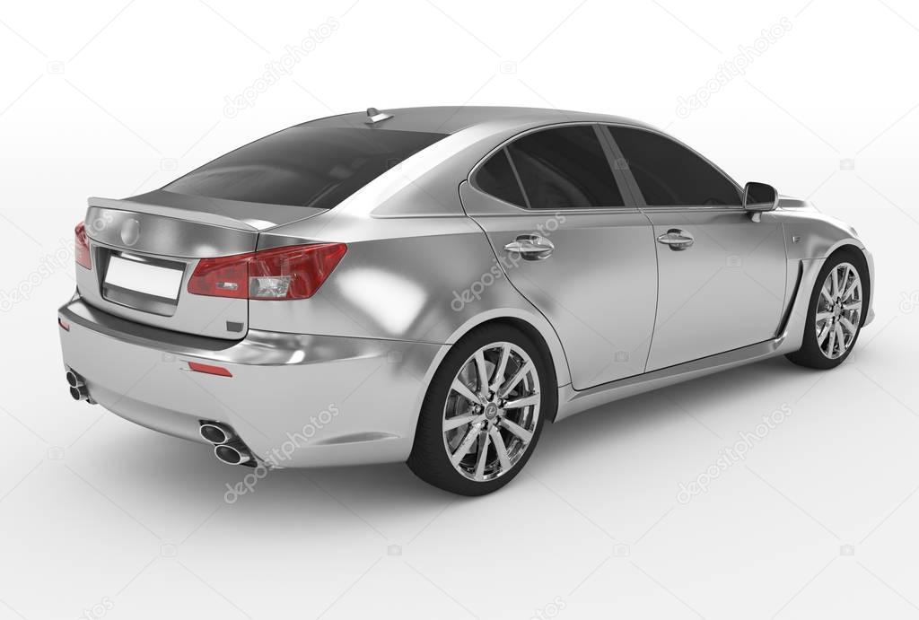 car isolated on white - silver, tinted glass - back-right side v