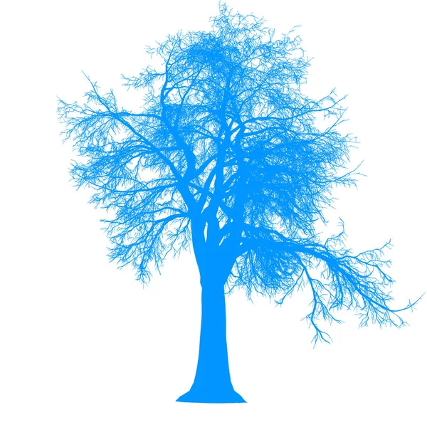 Árbol silueta vista lateral sin hojas aislado - azul - vector — Vector de stock