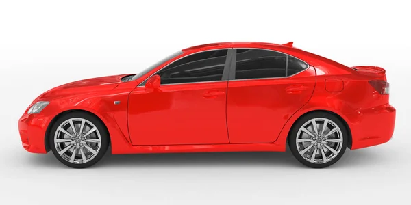 Auto isolata su bianco - vernice rossa, vetro colorato - vista laterale sinistra — Foto Stock