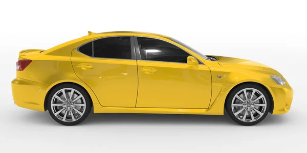 Auto isolata su bianco - vernice gialla, vetro colorato - lato destro — Foto Stock