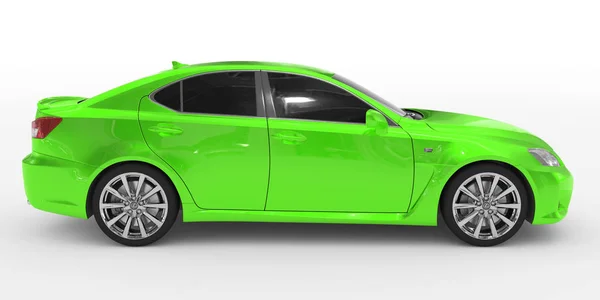Auto isolata su bianco - vernice verde, vetro colorato - lato destro v — Foto Stock