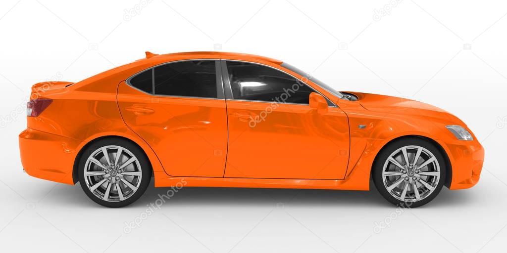 car isolated on white - orange paint, tinted glass - right side 
