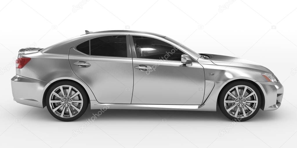 car isolated on white - silver, tinted glass - right side view
