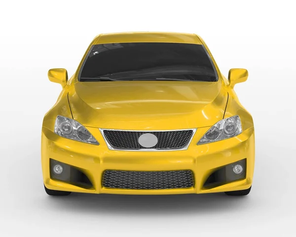 Автомобиль изолирован на белый - желтая краска, тонированное стекло - вид спереди — стоковое фото