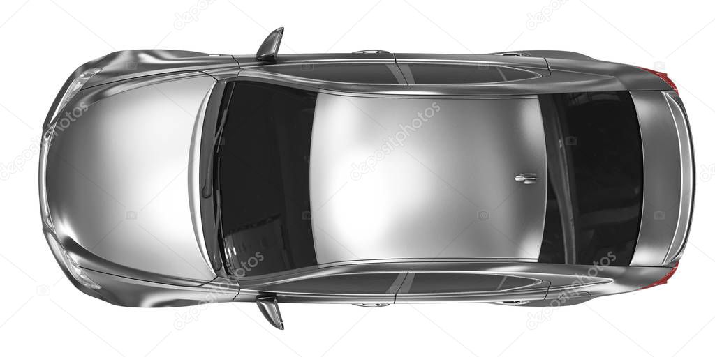 car isolated on white - metal, tinted glass - top view
