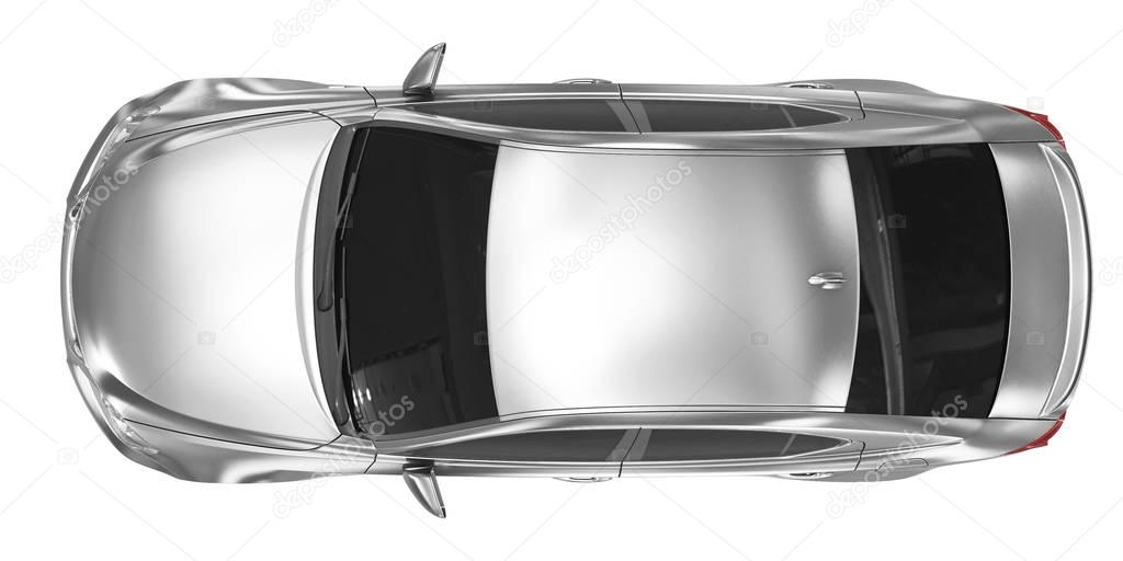 car isolated on white - silver, tinted glass - top view