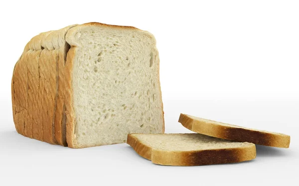 Brot in Scheiben geschnitten - Toast - Anordnung isoliert auf weiß — Stockfoto