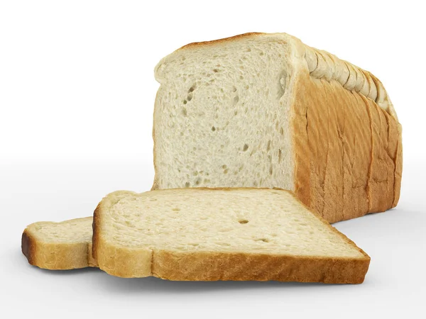 Brot in Scheiben geschnitten - Toast - Anordnung isoliert auf weiß — Stockfoto