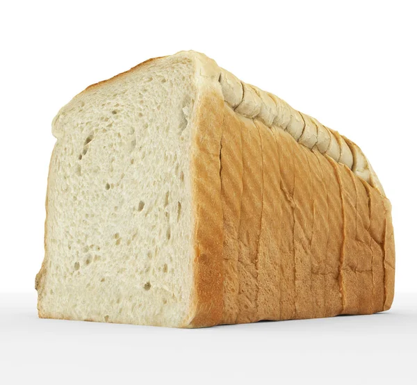 Brot in Scheiben geschnitten - Toastscheiben isoliert auf weiß zusammengesetzt — Stockfoto