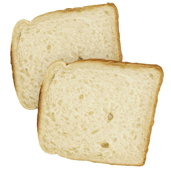 Bread slices - toast pair top view - isolated on white — Stock Photo, Image