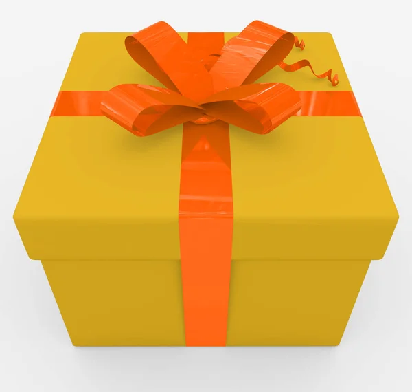 Gåva box - gul låda, orange band - isolerad på vit — Stockfoto