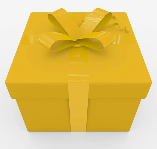 Gift box - żółte pole, żółty wstążki - na białym tle — Zdjęcie stockowe