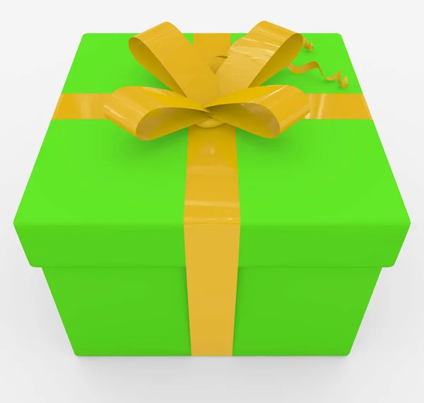 Pudełko prezentowe - wstążka zielony pole, żółty - na białym tle — Zdjęcie stockowe