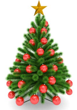 Kırmızı Noel topları ve altın Chr ile süslenen Noel ağacı