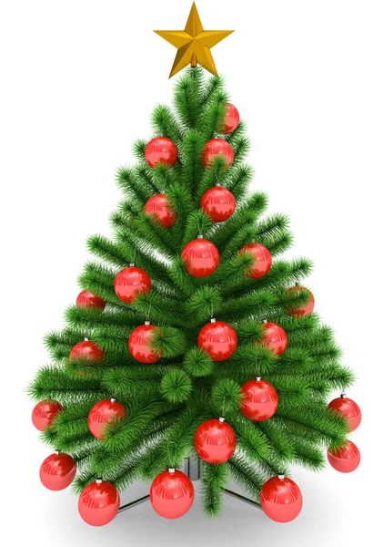 Christmas tree decorated with red Christmas balls and golden Chr — Stock Photo, Image