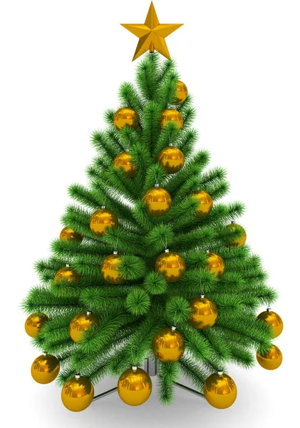 Рождественская ёлка украшена золотыми рождественскими шарами и золотом — стоковое фото