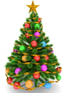 Renkli Noel topları, altın C ile süslenen Noel ağacı