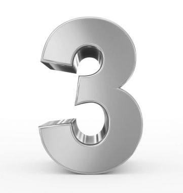 Sayı 3 beyaz izole 3d gümüş