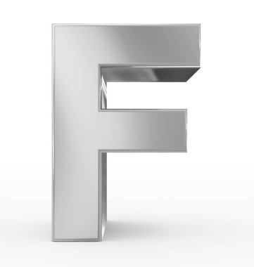 F harfi 3d gümüş beyaz izole