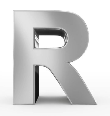 R harfi 3d gümüş beyaz izole