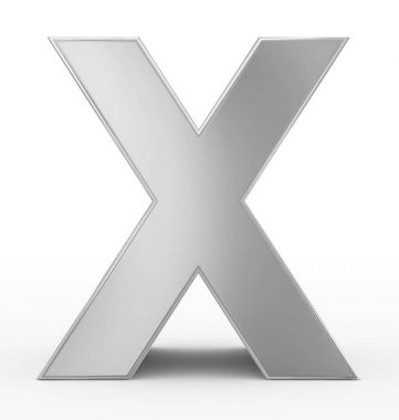 mektup X 3d gümüş beyaz izole