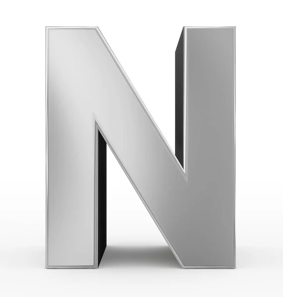 N betű 3D-s ezüst elszigetelt fehér — Stock Fotó