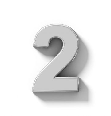 Sayı 2 beyaz gölge - ortogonal pr ile izole 3d gümüş